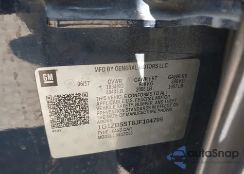 2018 Chevrolet Malibu 1Ls z USA, uszkodzony, nr VIN 1G1ZB5ST6JF104795